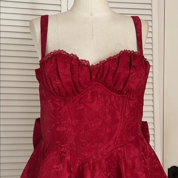 Babyboo EMELIE PLAYSUIT - RED size large jacquard print with bow and corset top - Picture 8 of 16